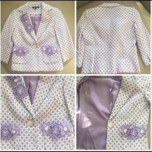 KAREN KANE LAVENDER &WHITE FLOWERED KNIT JACKET